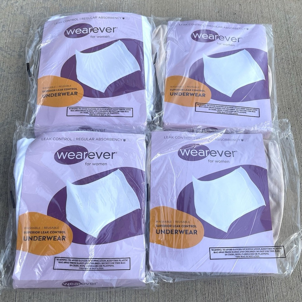 4 Wearever Womens Leak Control Underwear Regular Absorbency Beige White 3X
